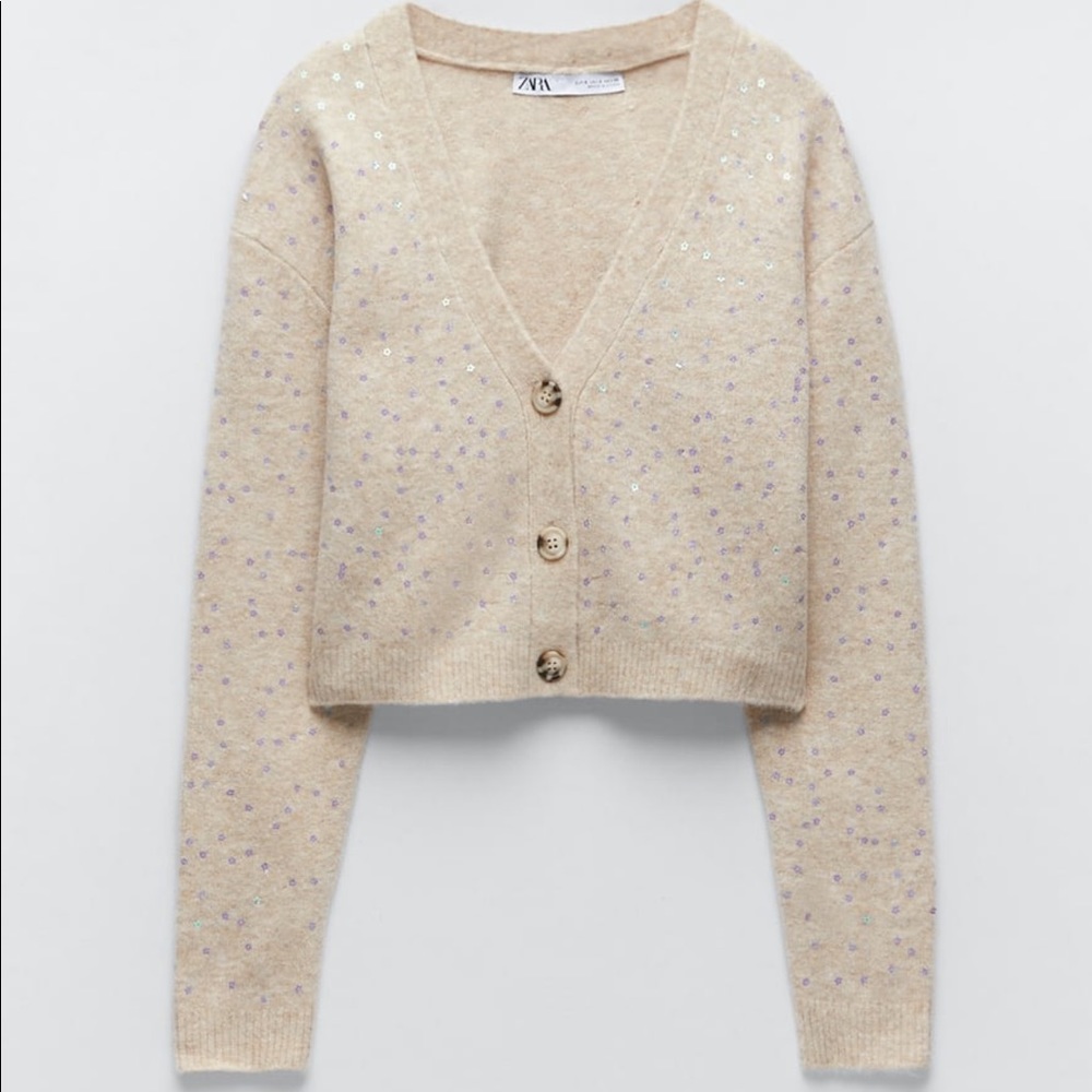 NWT Zara KNIT CARDIGAN WITH SEQUINS